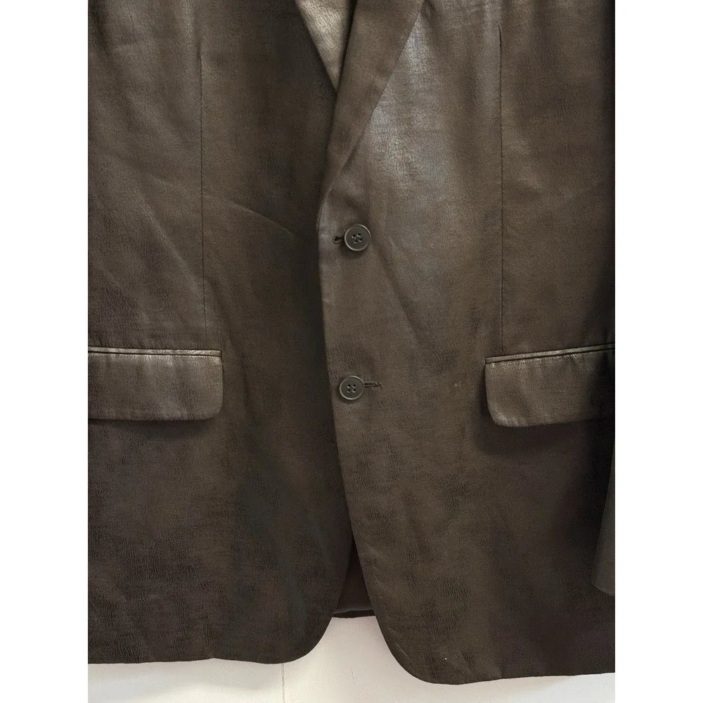 Andrew Fezza Blazer Sport‎ Coat Men's 42R Brown Faux Vegan Leather Suit Jacket